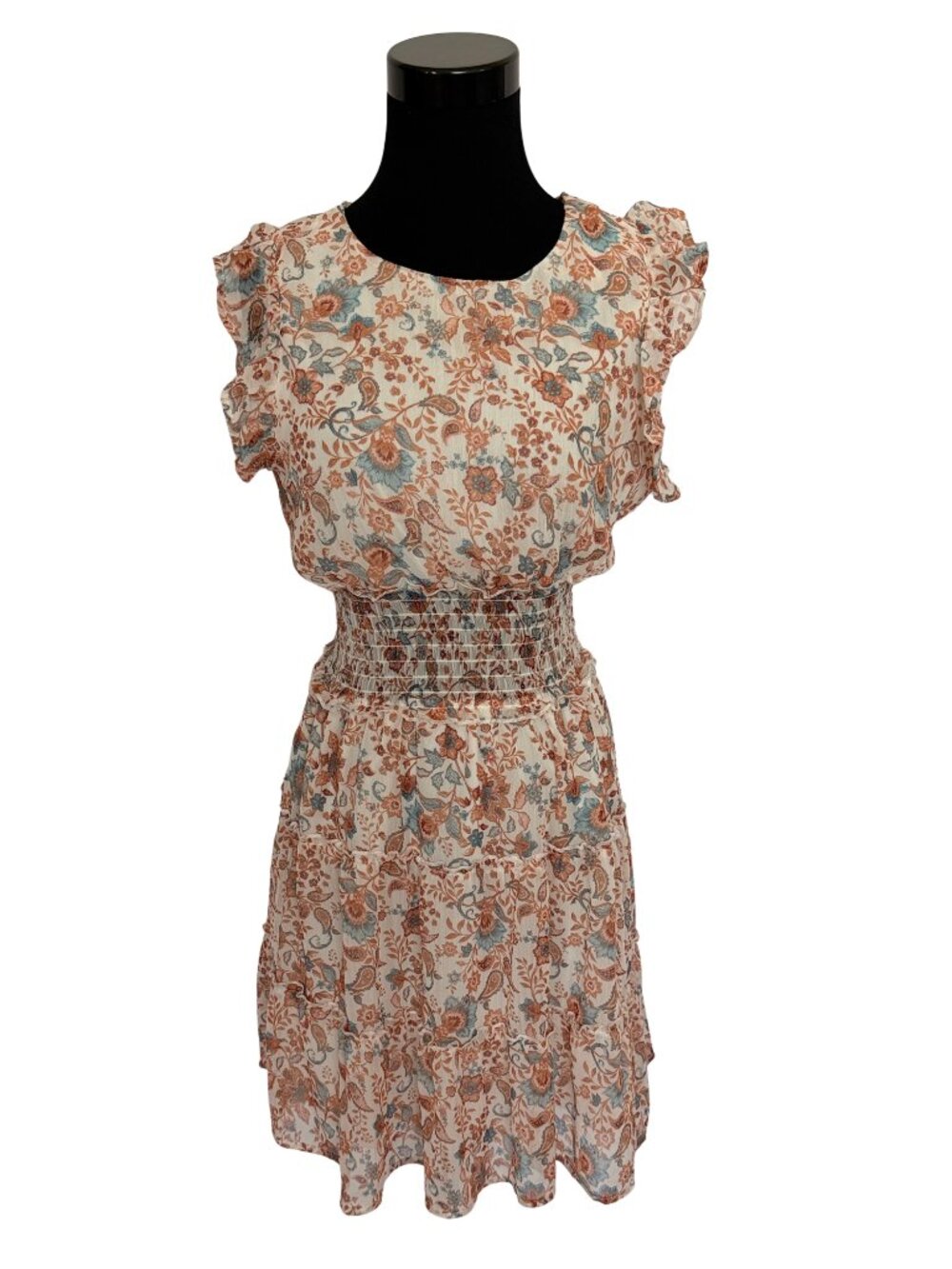 Trixxi Floral Paisley Smocked Waist Boho Dress Small